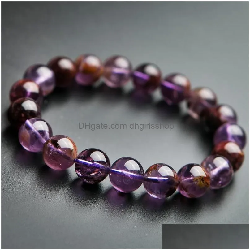 beaded strands genuine purple natural phantom quartz bracelet healing crystal stretch round bead bracelets for women 10mmbeaded lars22