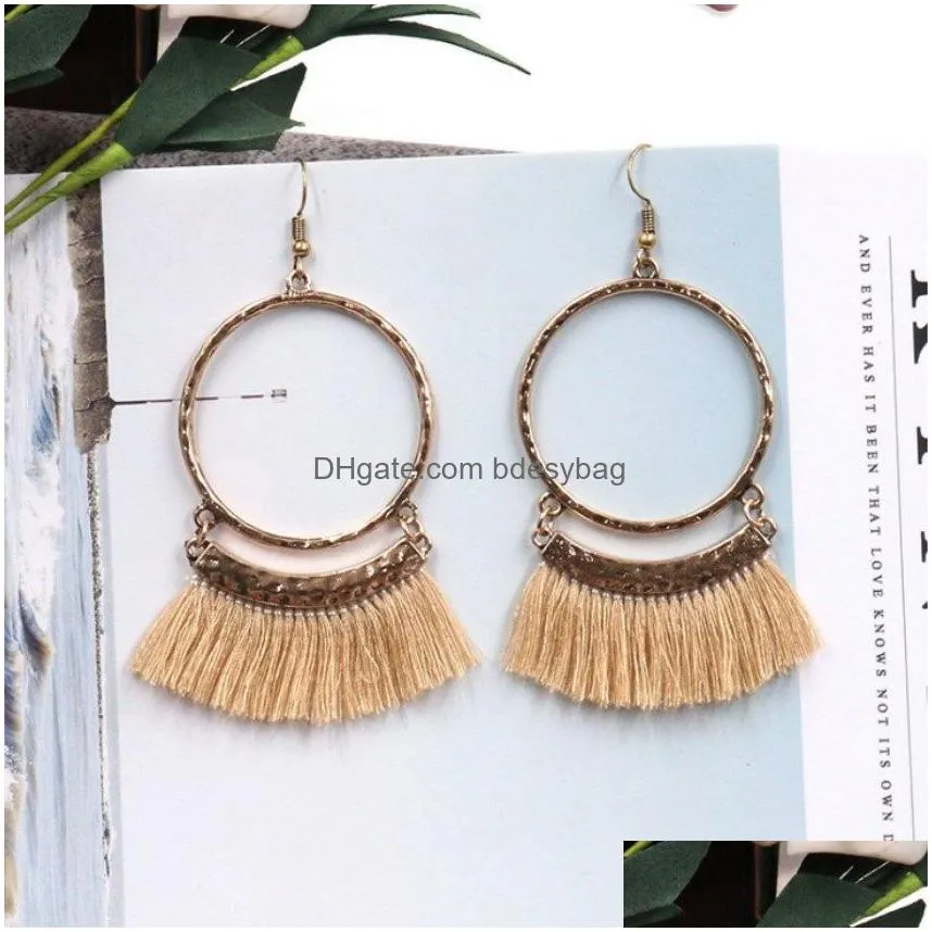 large circle earrings female charm gold alloy long tassel pendant earrings