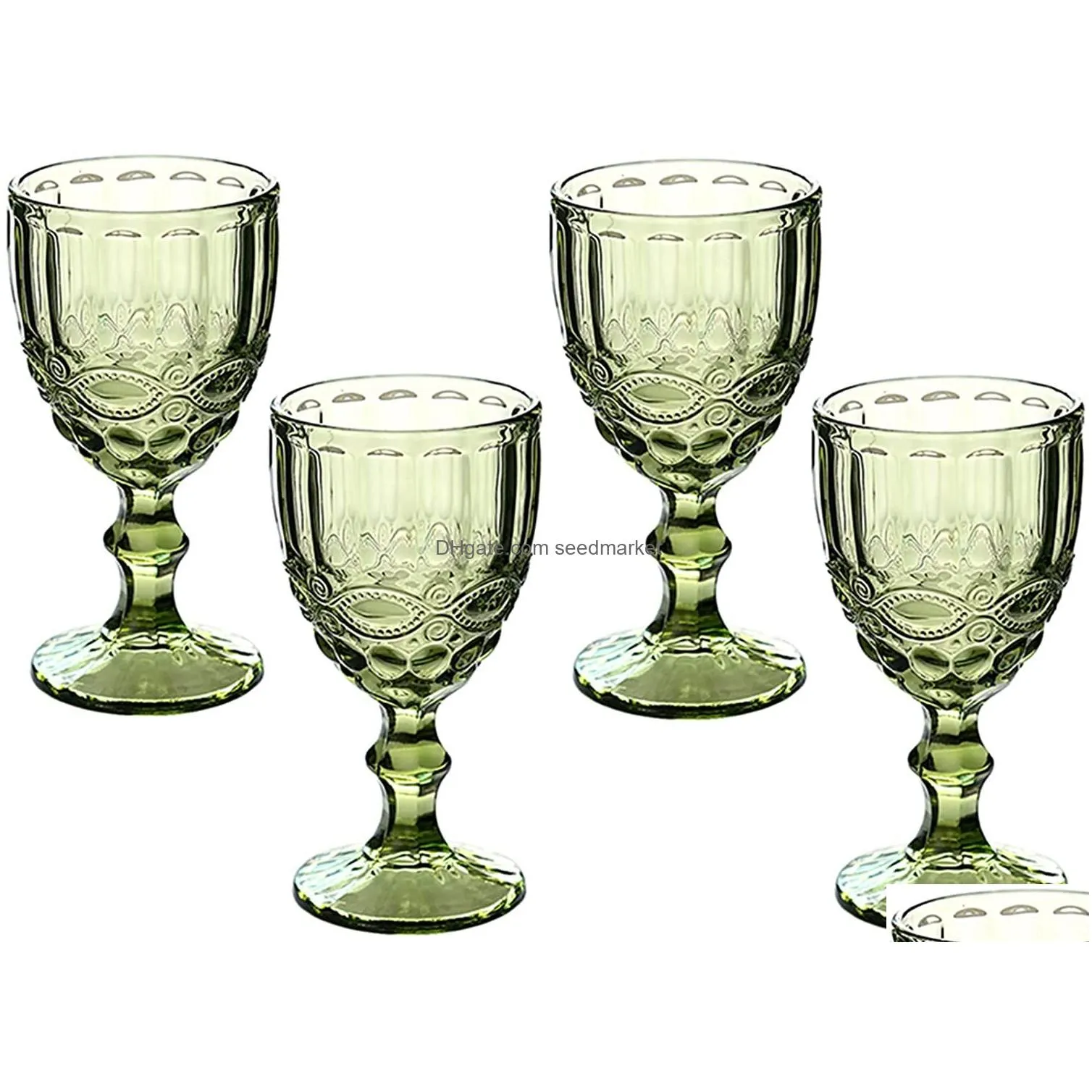 glass goblet vintage wine goblet embossed glassware 10 oz solid color glass goblet for iced tea beverage stemmed cups soda juice