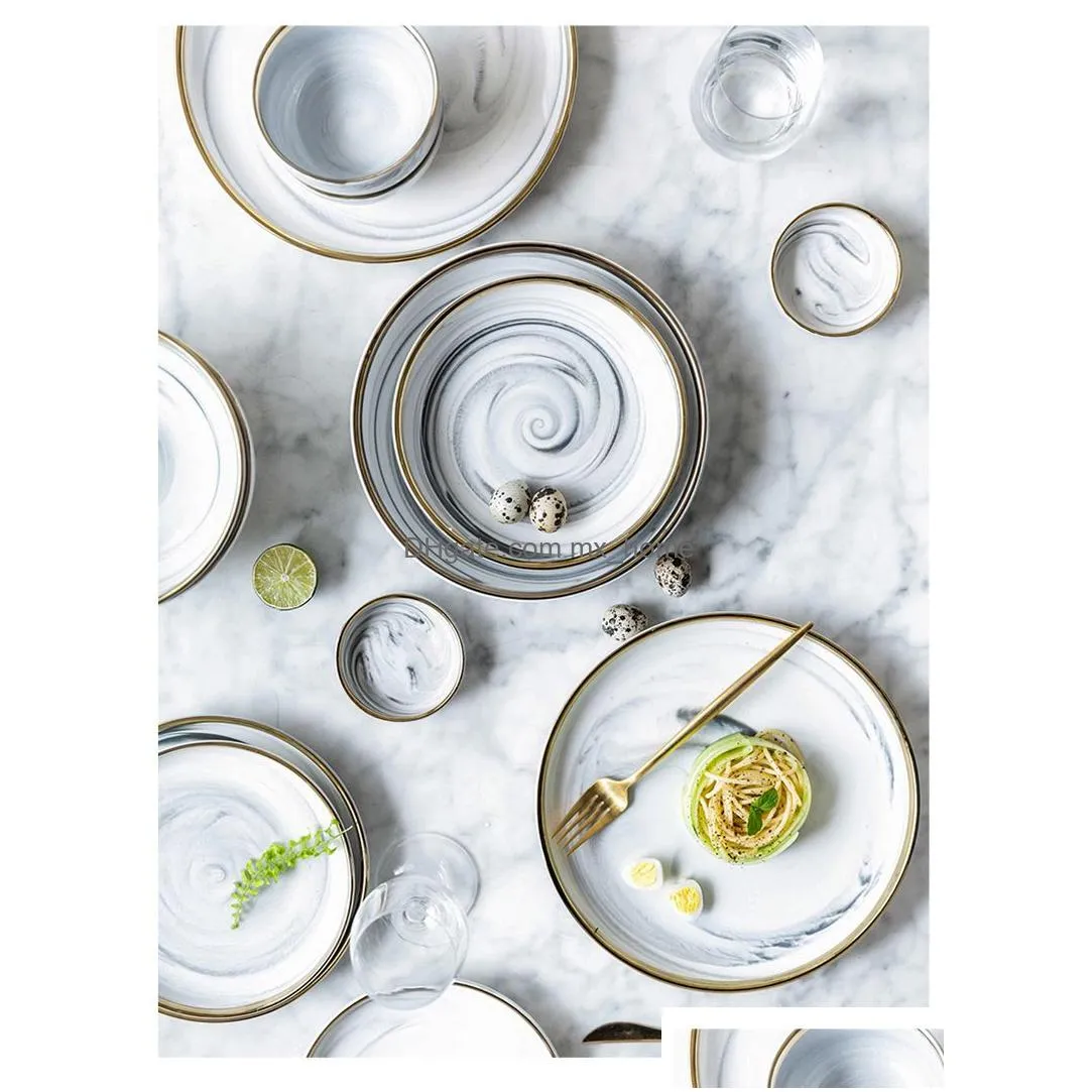 european style full tableware plate sets marble luxury christmas dishes fruit ceramic abendessen platten kitchen accessories