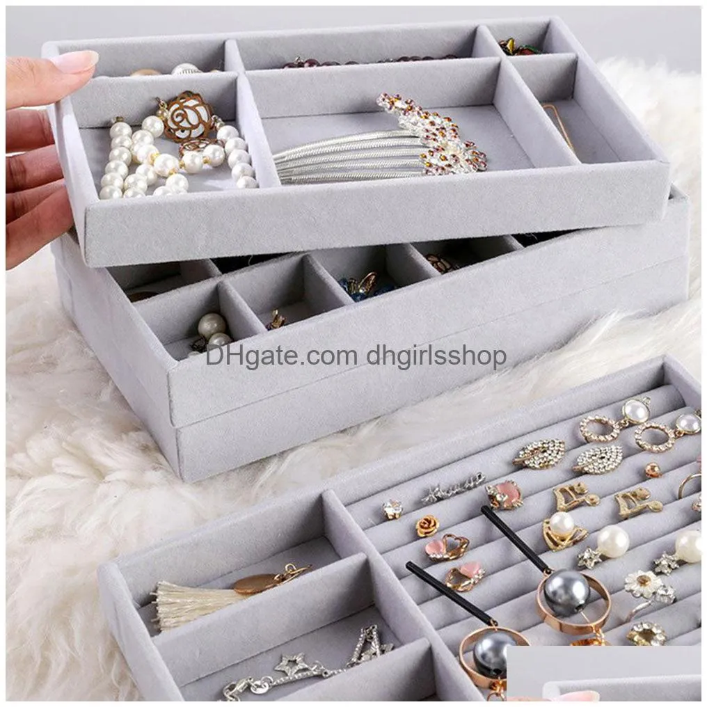 fashion portable flannel jewelry tray large display drawer holder organizer storage box earring stackable case bulk wholesale