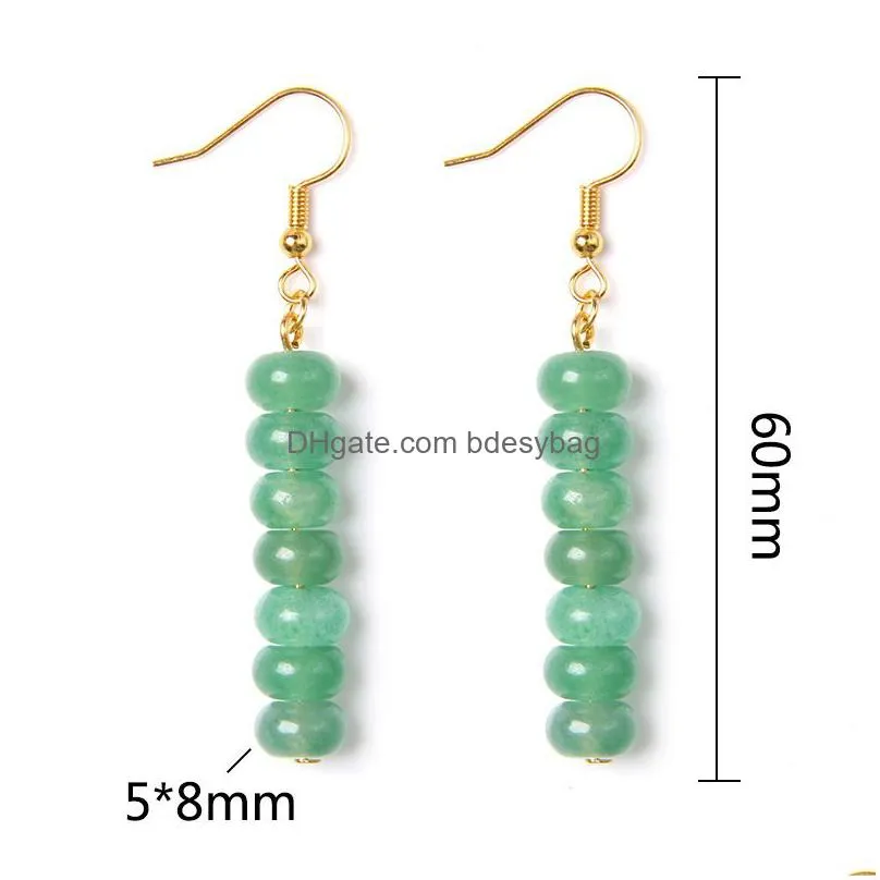 natural stone bead earring 18k gold plated stainless steel jewelry irregular amethyst green aventurine drop hook earrings for women