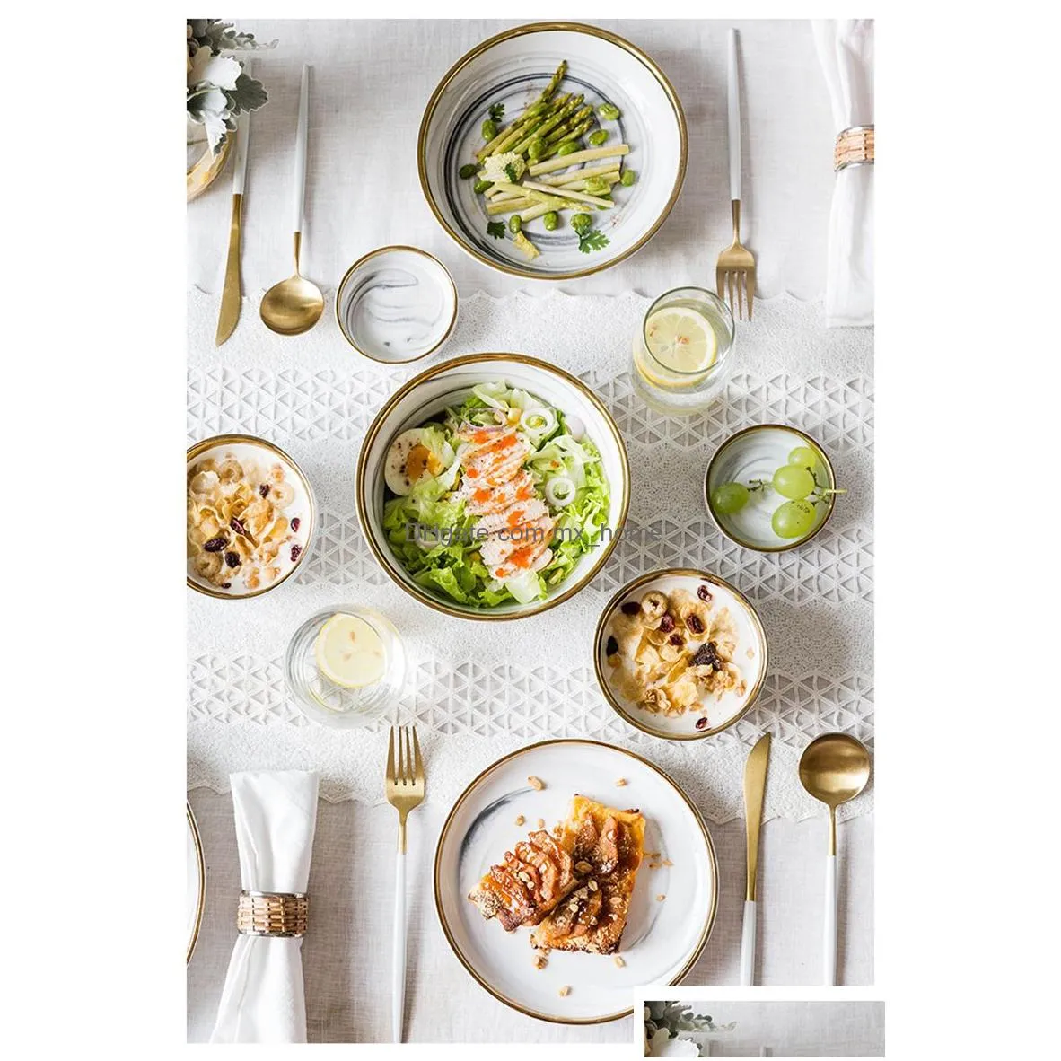 european style full tableware plate sets marble luxury christmas dishes fruit ceramic abendessen platten kitchen accessories