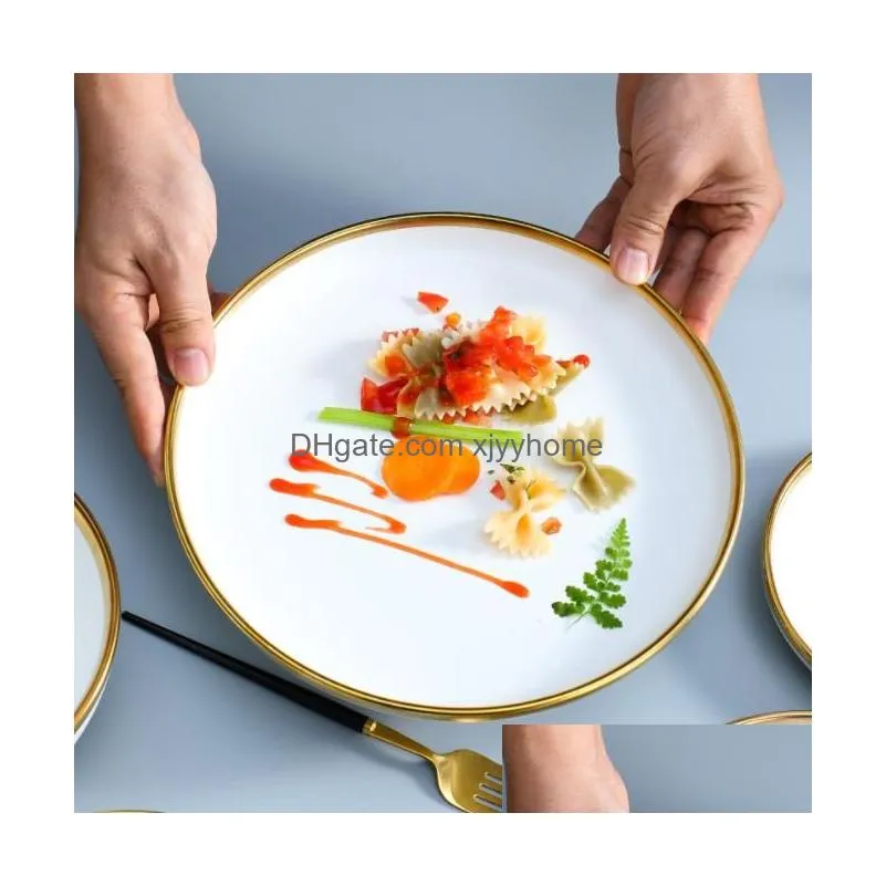 gold edging white porcelain plates food dinner set dishes salad soup bowl ceramic plates bowls luxurious tableware set