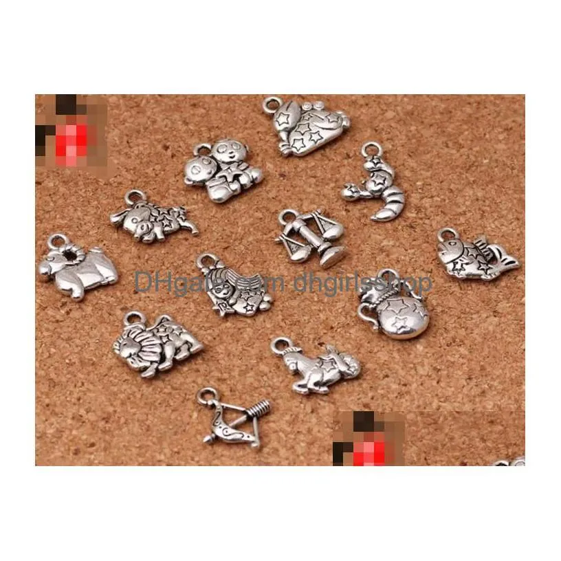 12 zodiac signs pendants charms tibetan silver two sided delicate fittings accessory for diy jewelry making