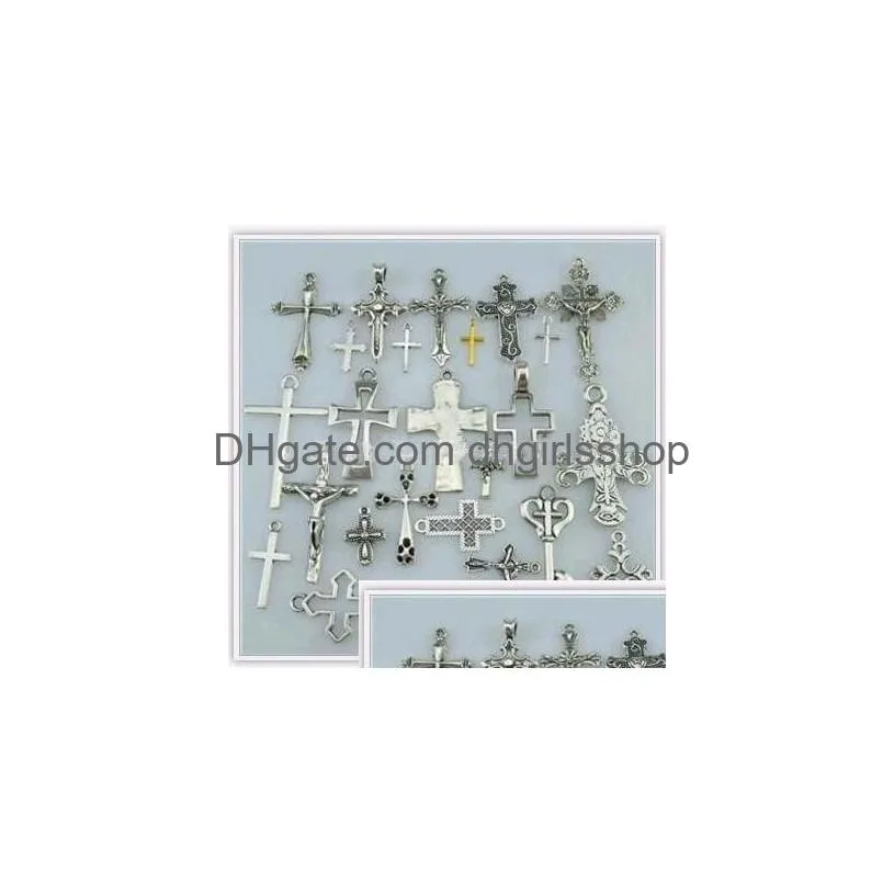 50pcs lot mix antique silver cross connector charms pendants alloy religious jewellery accessories for jewelry making