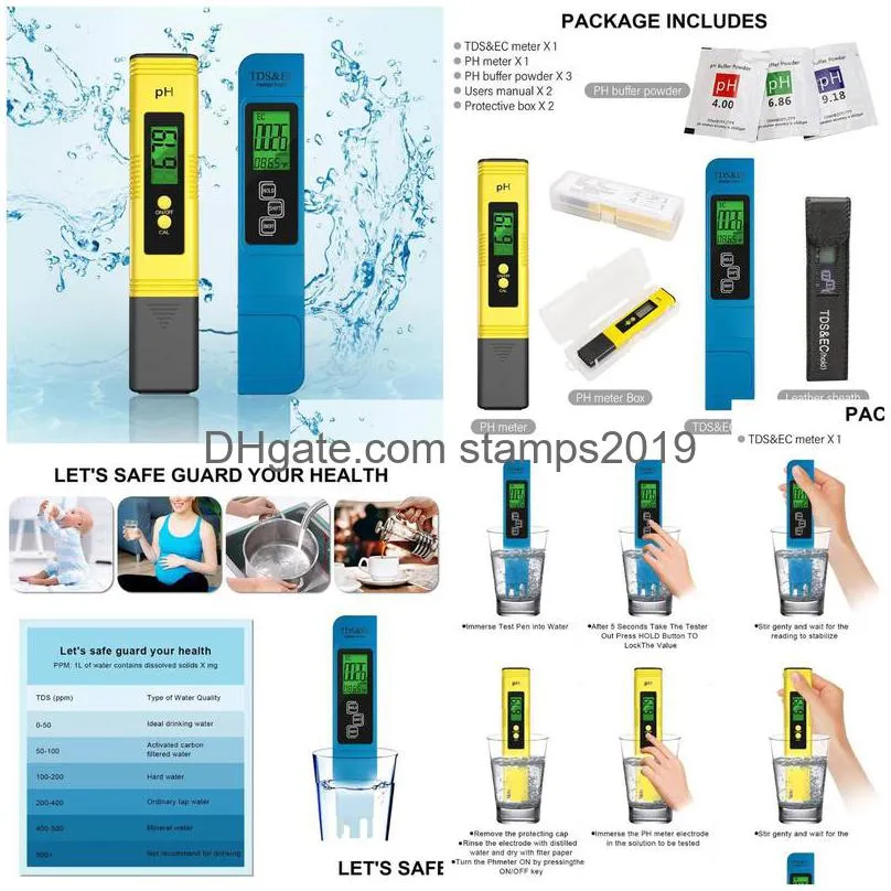 digital tds ec ph meter set 0.0014.00 water quality purity monitor test pen led display temperature tester for aquarium pool meters