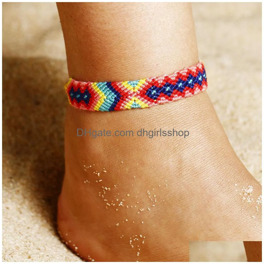 summer bohemia anklets colorful beach charm rope string anklets for women ankle bracelet woman sandals on the leg chain