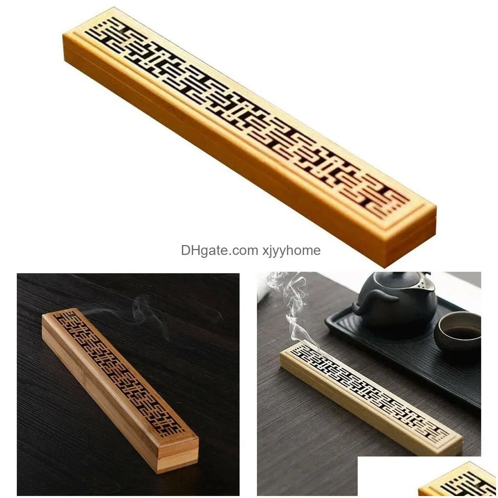 bamboo wooden incense stick holder burning joss insence box burner ash catcher