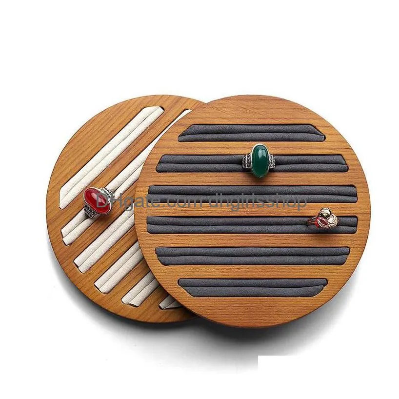 solid round wooden ring jewelry display holder microfiber slot ring bangle cufflink jewellery organizer storage tray