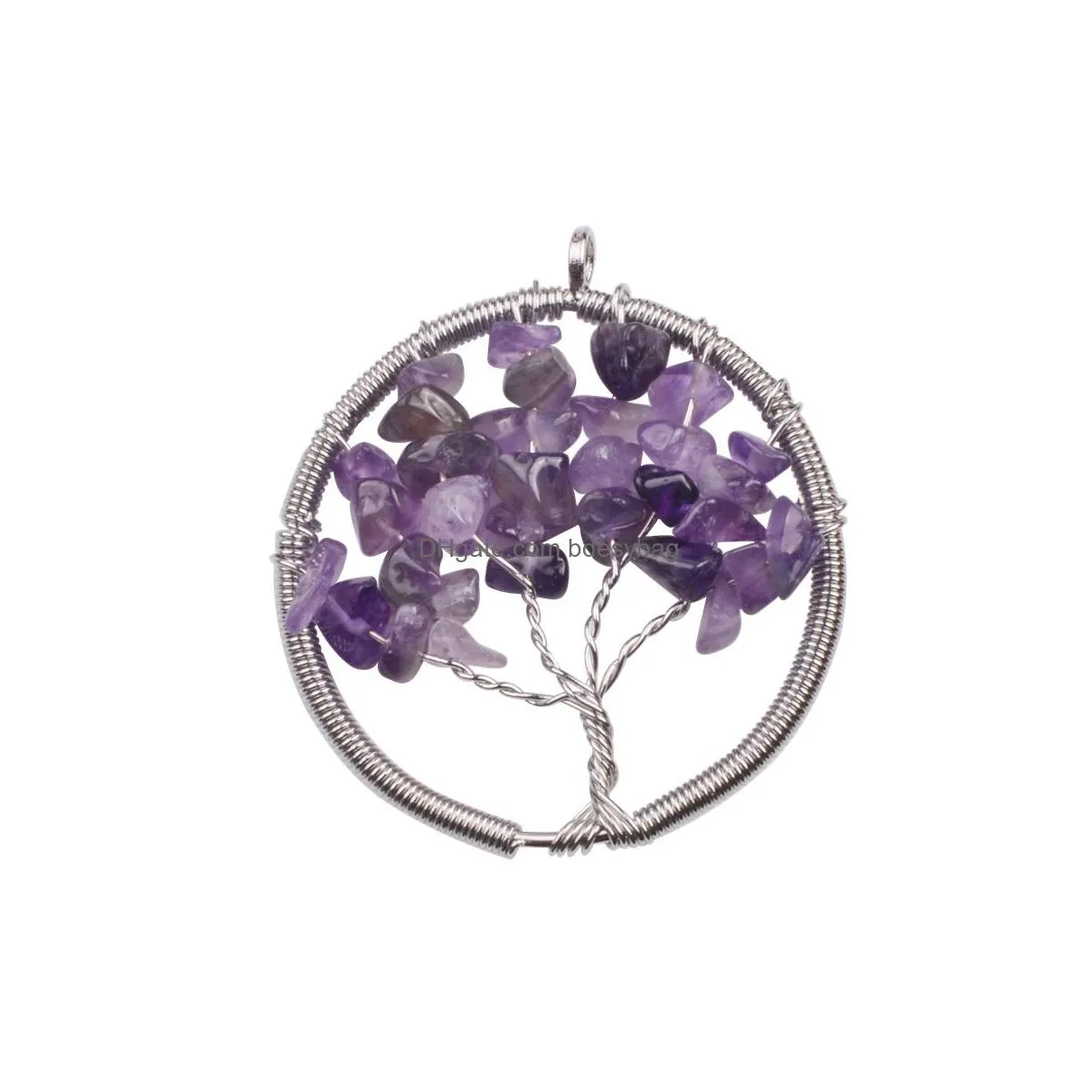 12pcs real raw chip gem stone chakra necklace tree of life quartz crystal chips women rainbow pendants jewelry for women