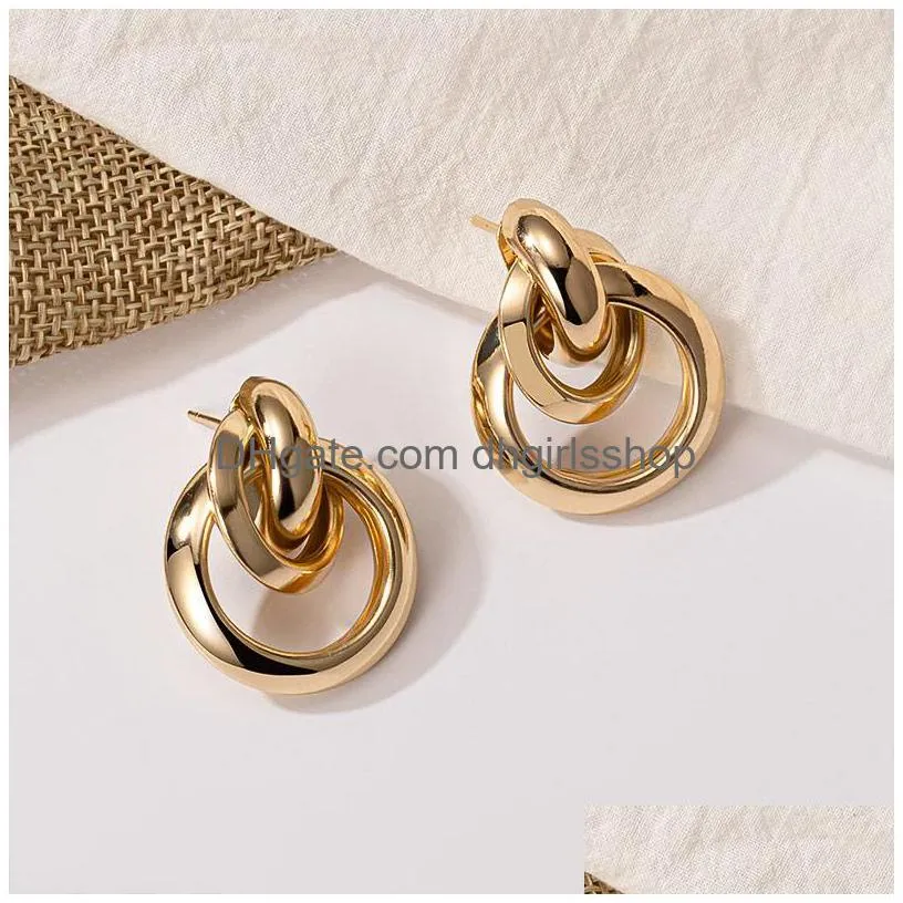 fashion gold color metal drop earrings stainless steel simple knot twist earrings for women statement jewelry pendiente