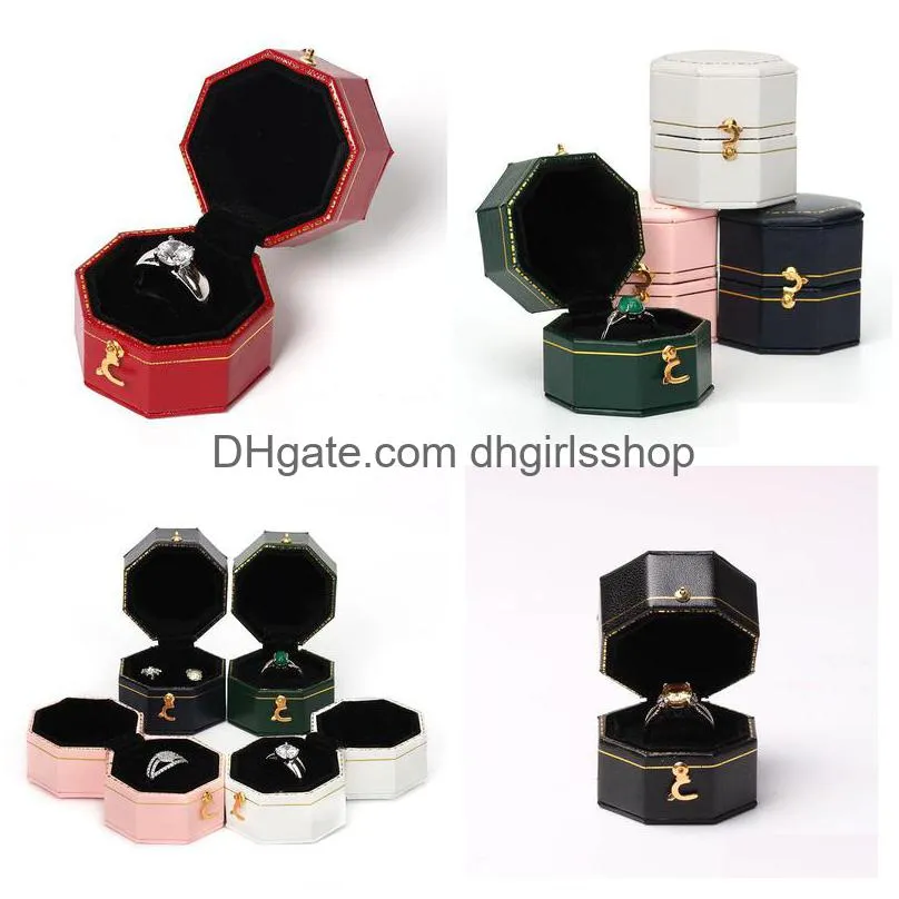 mini black octagonal box pu leather advanced vintage jewelry display recommended wedding diamond ring box