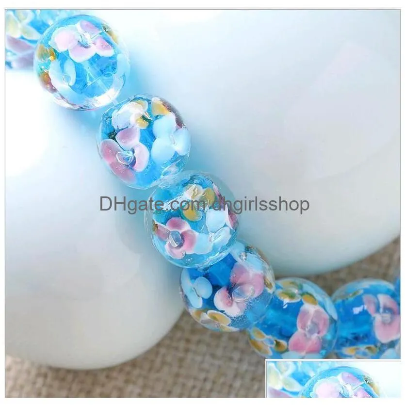 wholesale lampwork glass beads for making charm bracelets necklace decoration petals flower designs 12mm 14mm round bead jewelry