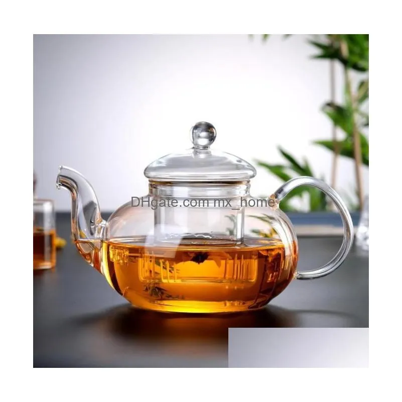 high quality heat resistant glass flower tea pot practical bottle flower teacup glass teapot with infuser tea leaf herbal coffee