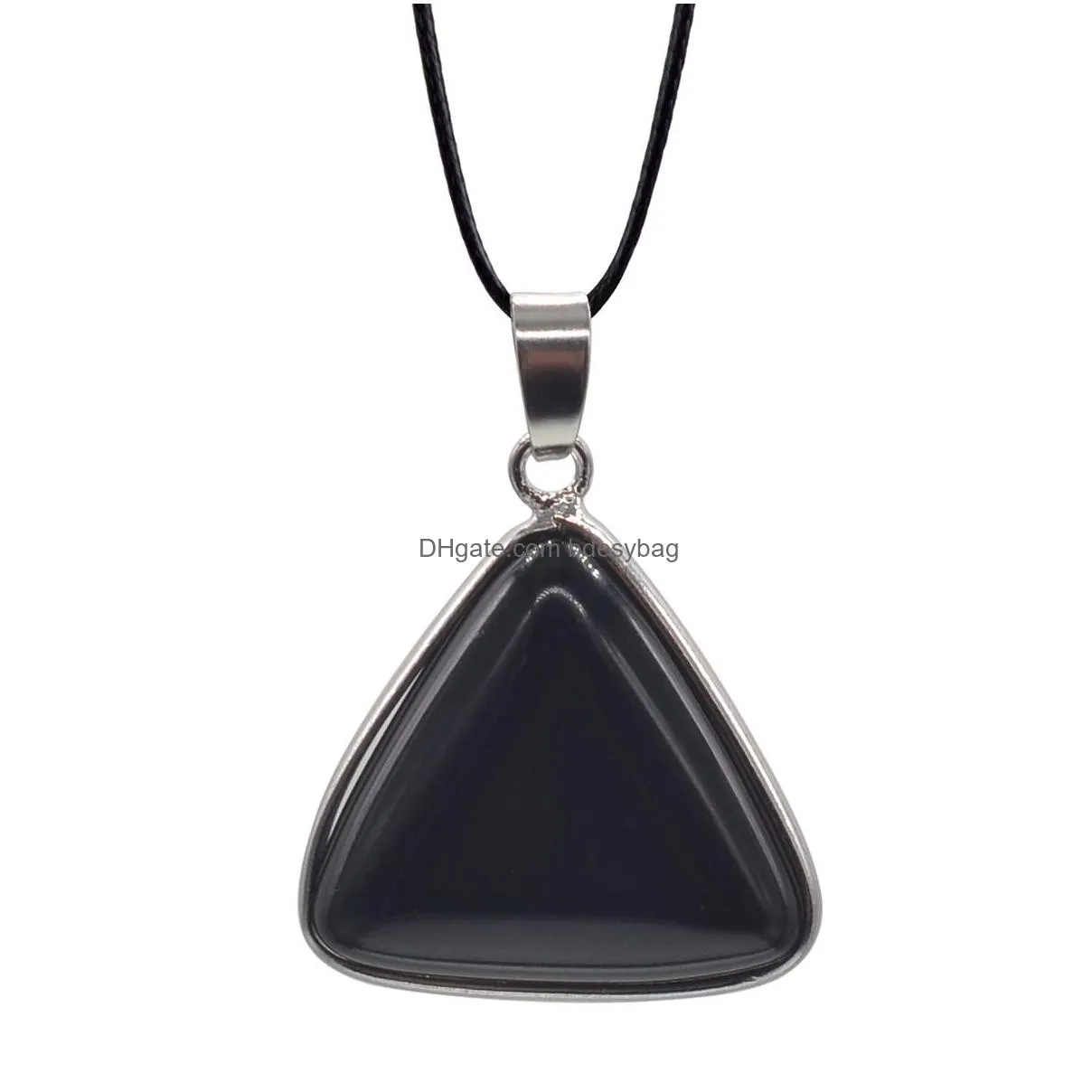 natural stone pendant faceted triangle gemstone charm energy healing crystal pendants with golden bezel frame for diy jewelry