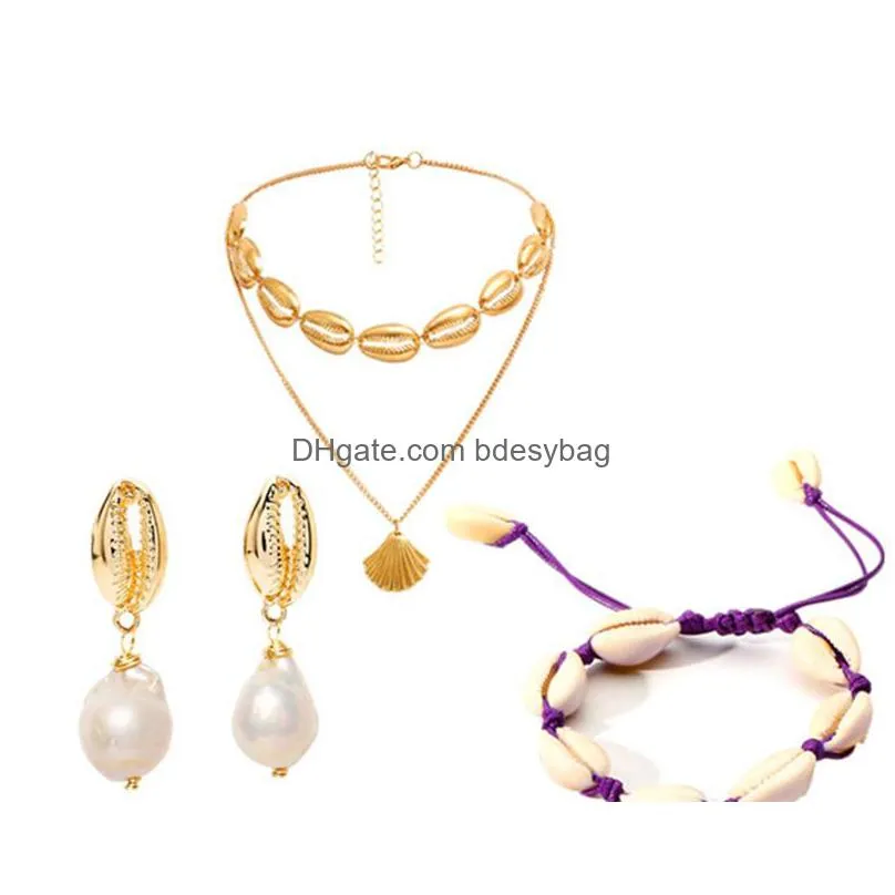 handmade summer beach shell conch ms. necklace earrings bracelet jewelry set 3 piece set