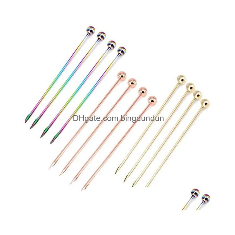 bar products fruit sticks stainless steel cocktail picks fruit stick toothpicks party bar cocktail fruit stick supplies 072151