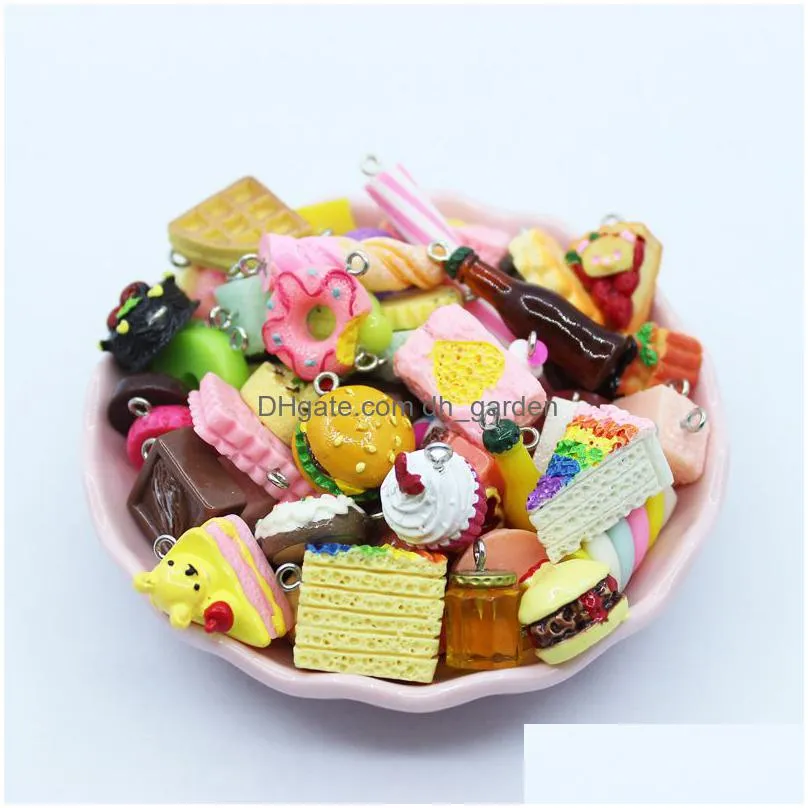 100pcs lucky bag unique cute simulated mini biscuits animal food resin charms pendants for diy fashion jewelry making c262