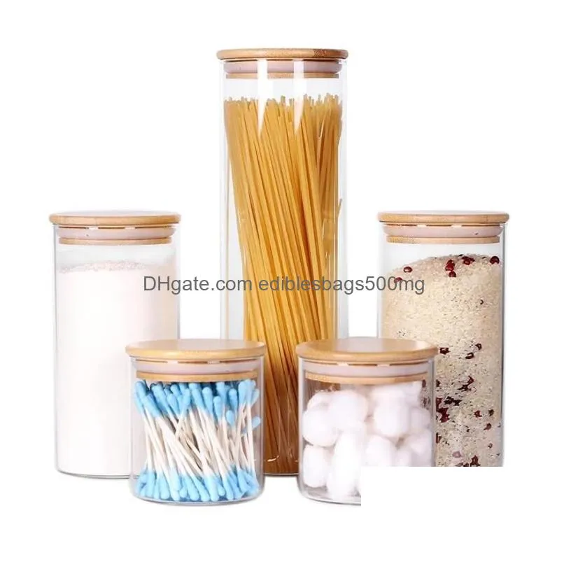 food storage container with airtight bamboo lid clear glass canister food jar with sealing lid kitchen pantry storage container for sugar flour cereal pasta