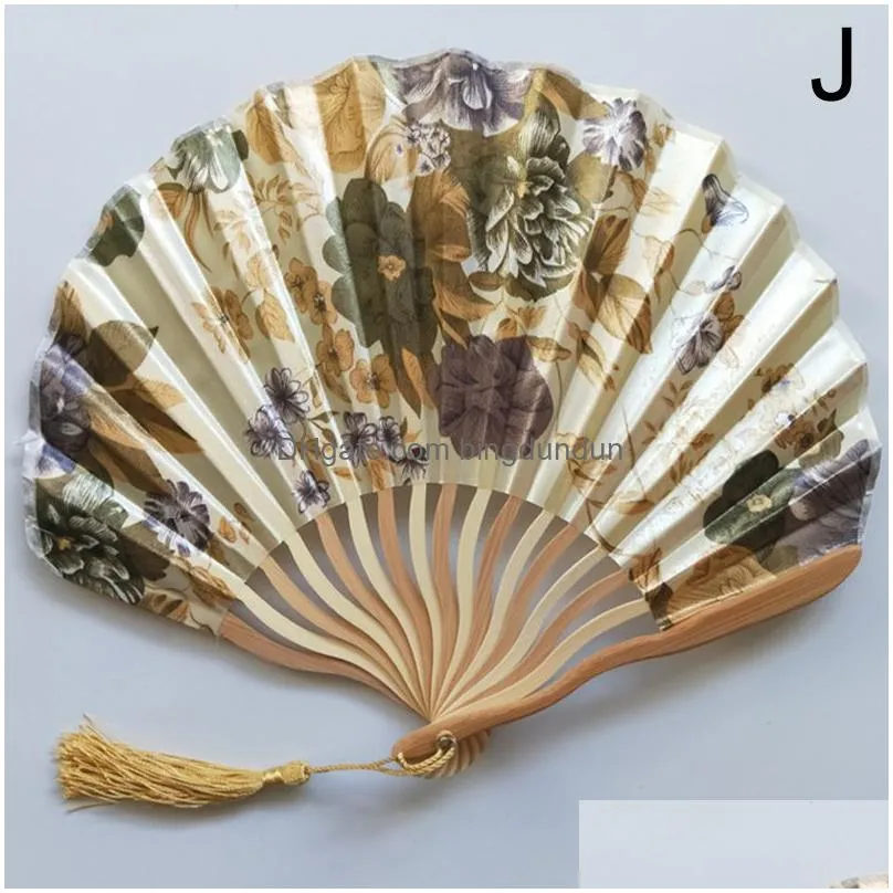 japanese style silk fan chinese bamboo folding fan vintage waveshaped keel dance hand fans craft home decoration ornaments gift