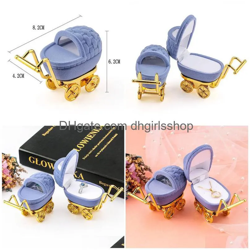 1 piece lovely baby carriage velvet jewelry box wedding ring box gift box holder case for earrings necklaces bracelets display