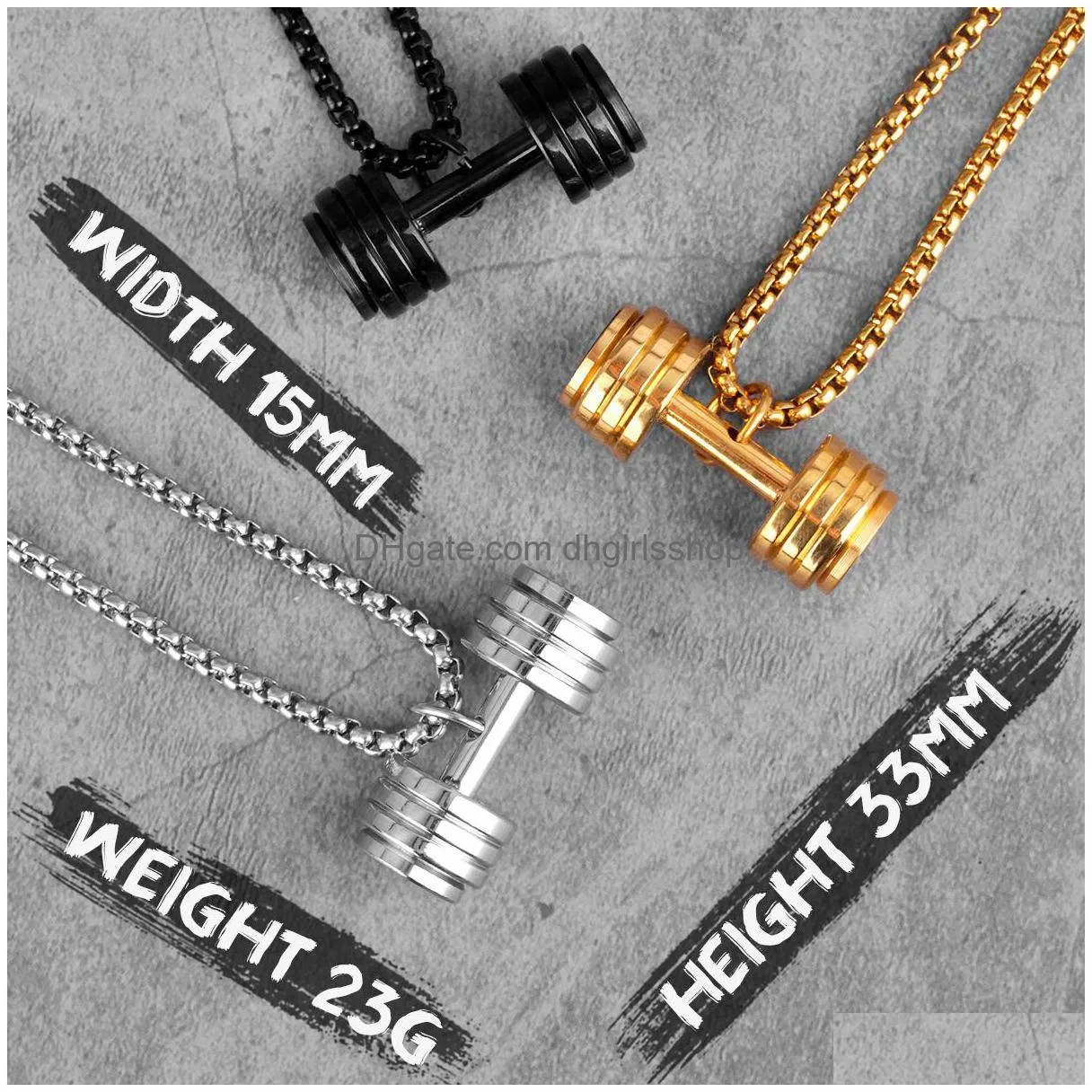 gold black dumbbell fitness men necklaces pendants chain for boyfriend male stainless steel jewelry creativity gift wholesale