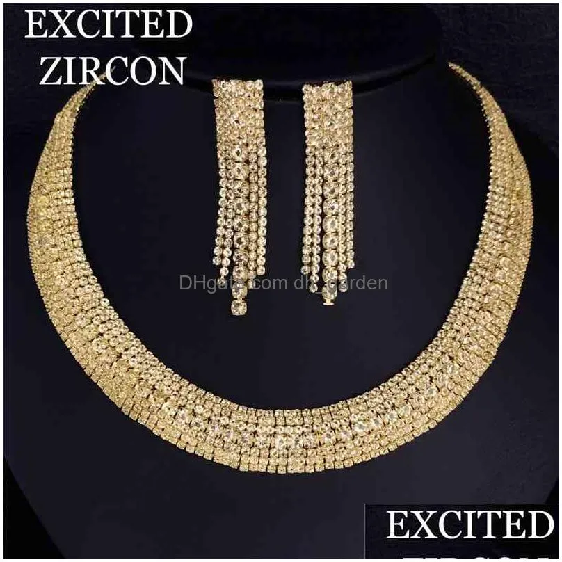 dropship fashion luxury bridal s for women rhinestone crystal necklace earrings brides party wedding jewelry set
