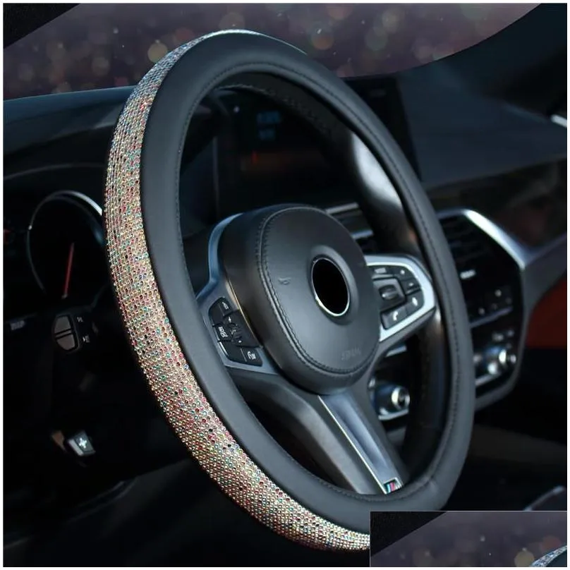 steering wheel covers glittery colored car cover universal 15in pu rhinestone auto sleeve stylish alternative td326