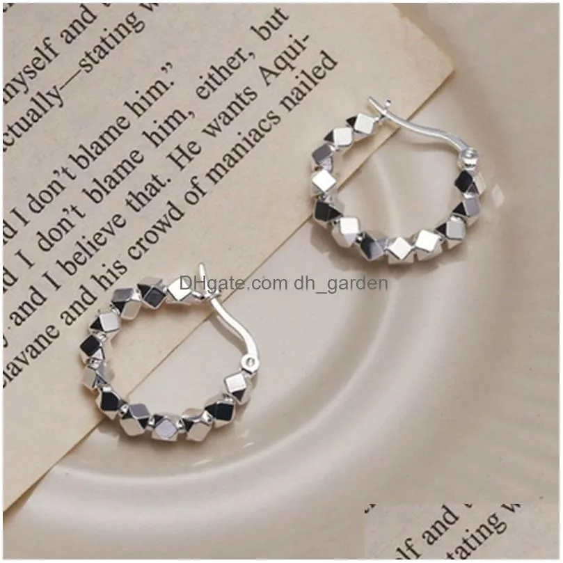 silvology 925 sterling cut surface rhombus hoop for women broken silver bead chain earrings top quality jewelry