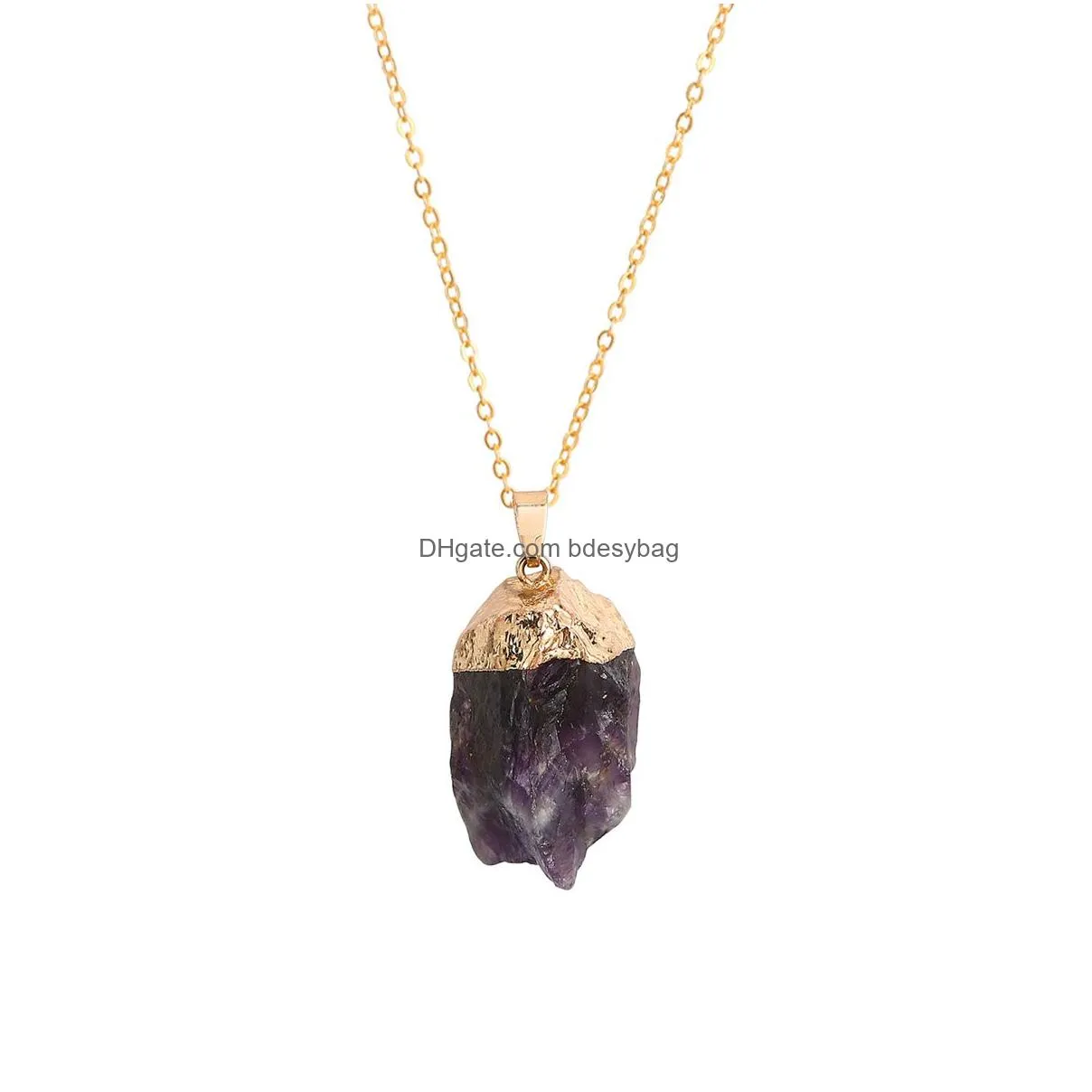 natural stone pendant gemstone gold colorful irregular shape necklace female crystal quartz neck jewelry