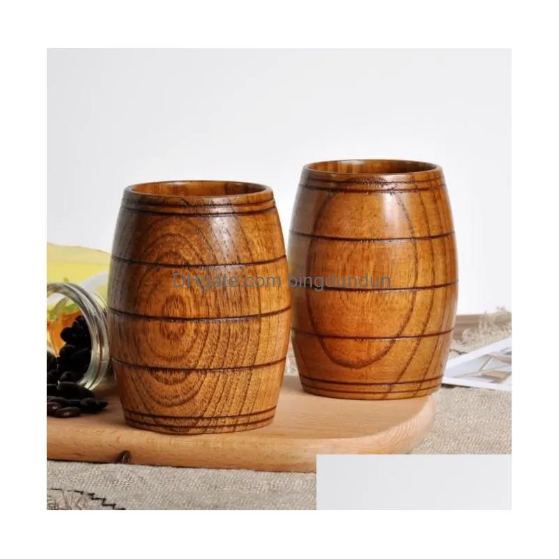 creative wine barrel wooden mugs shape natural wooden beer tea milk cup carved home kitchen bar pub drinkware gift beer cup 032151