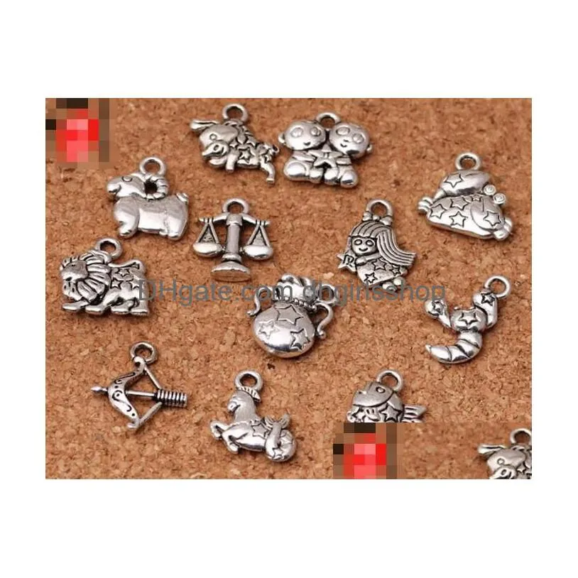 12 zodiac signs pendants charms tibetan silver two sided delicate fittings accessory for diy jewelry making