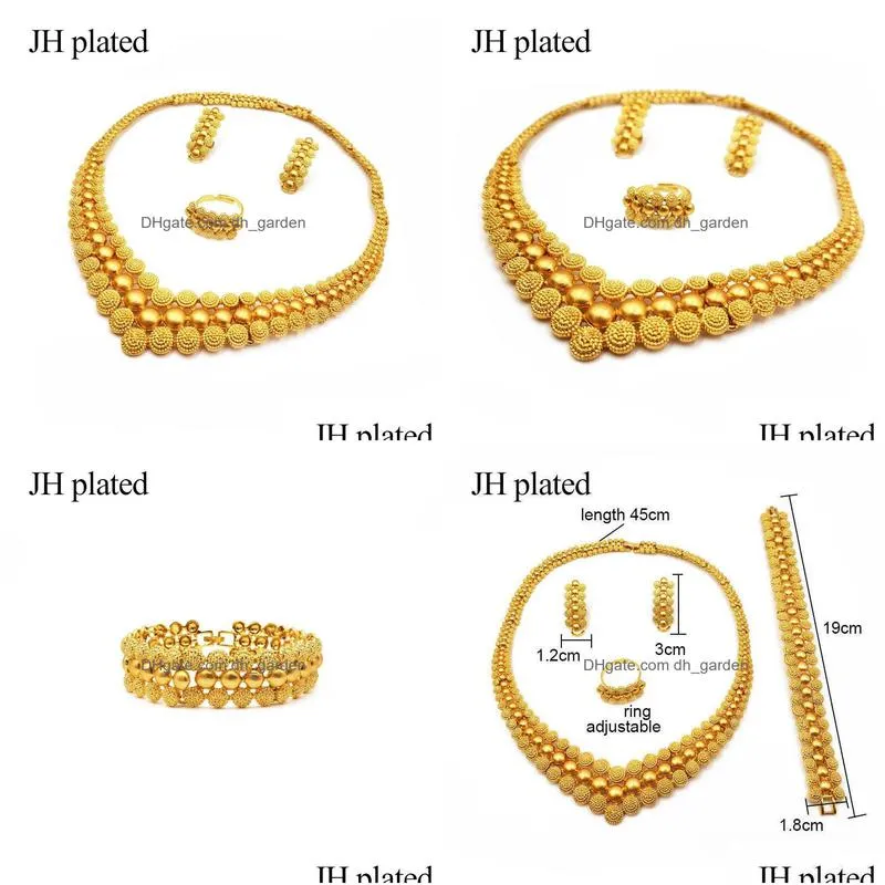 nigeria dubai gold color jewelry sets african bridal wedding gifts party for women bracelet necklace earrings ring set collares