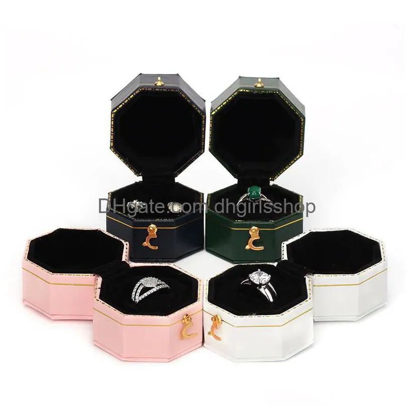 mini black octagonal box pu leather advanced vintage jewelry display recommended wedding diamond ring box