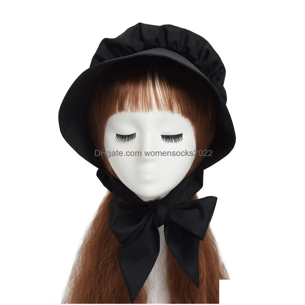 women adult cotton bonnet hat costumes victorian sun pioneer colonial pilgrim prairie oversized white black vintage maid cosplay head wear