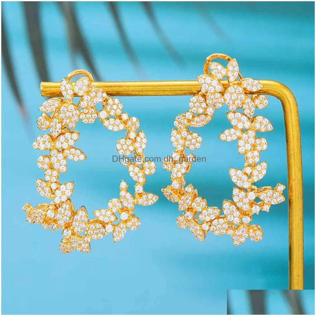 godki 80mm trendy flowers  drop earrings for women wedding party indian dubai bridal jewelry boucle doreille femme gift