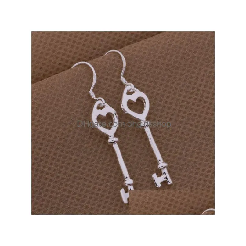 fashion pretty explosion models in europe and america fashion shine key with heart 925 silver earrings silver earrings 1127