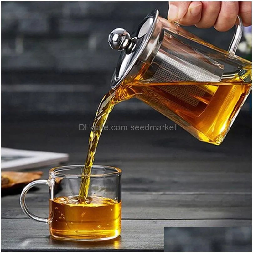 heat resistant glass teapot with stainless steel tea infuser filter flower tea kettle kung fu tea set puer oolong teapot