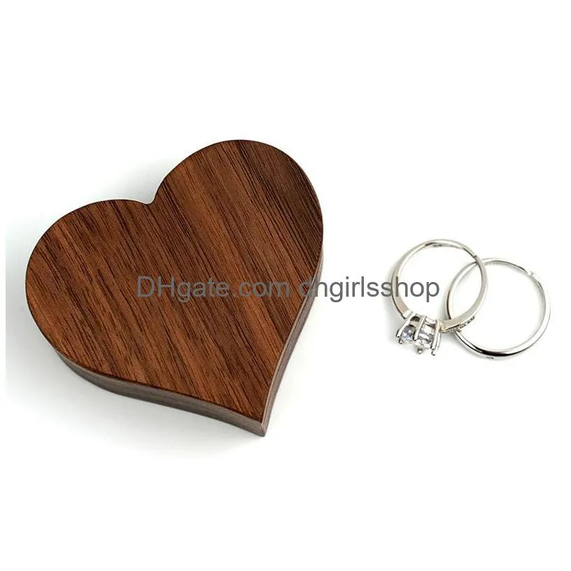 1pcs wedding wood rings jewelry organizer display travel case portable storage heart/square shape box walnut packaging