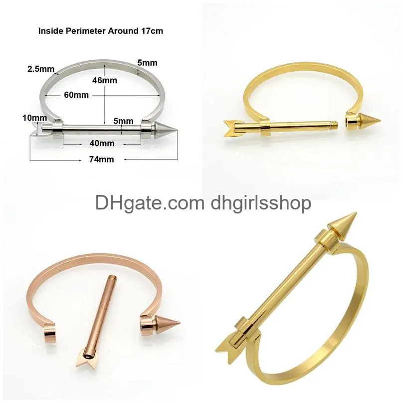 luxury brand arrow screw bracelets bangles gold color stainless steel cuff bracelets fashion jewelry for women gift pulseiras