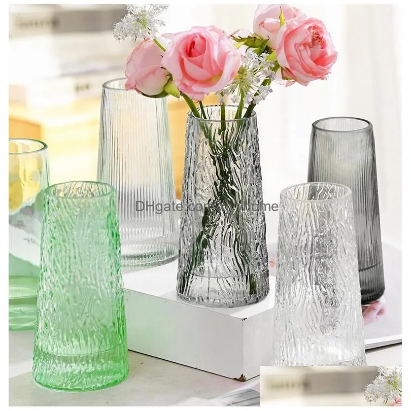 Florero de cristal para sala de estar, flores secas, estilo nórdico,  transparente, accesorios de decoración del hogar, jarrón de flores para