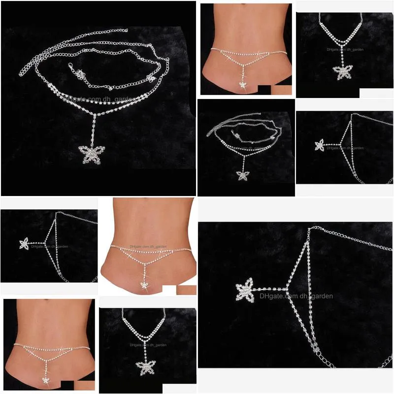 fashion butterfly waist shain for women y bikini  jewelry silver color shiny crystal belly chain for jeans