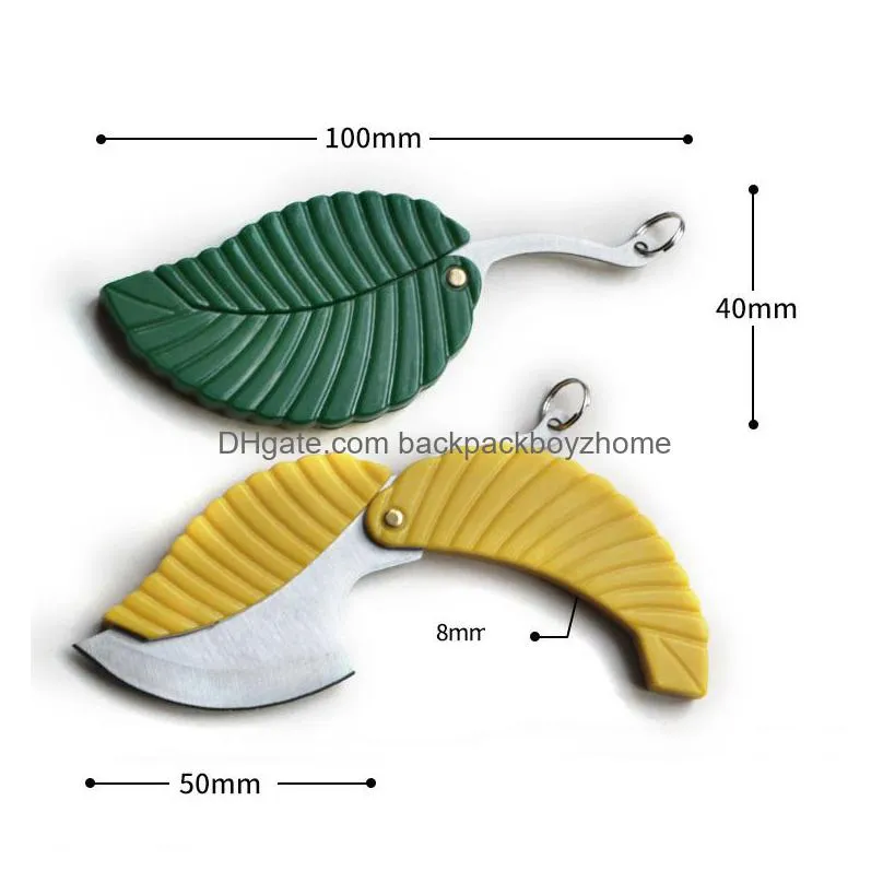 mini leaf folding knife keychain party favor pendant portable outdoor camping pocket knives survival tool 2 colors