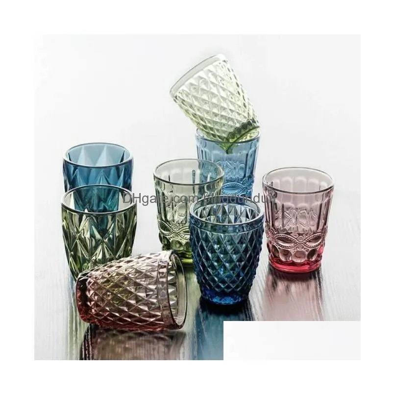 embossed green glass color crystal water glass beer wine glass amber tea cup household crystal glasses cup