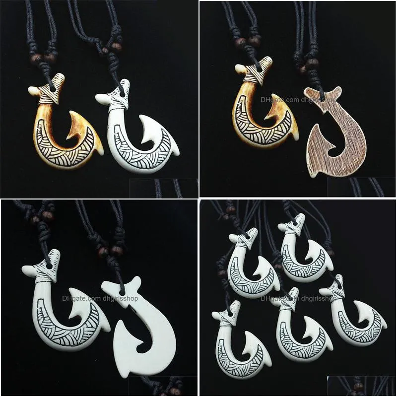 fishhook imitation bone necklace pendant  ethnic tribal style maori fishhook pendants wholesale