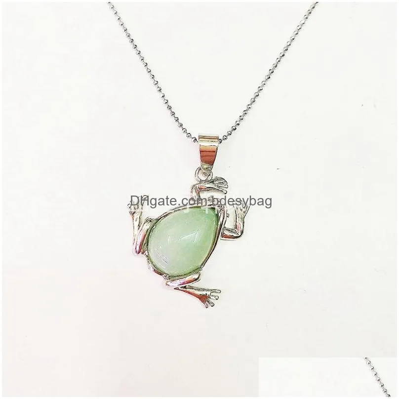 qimoshi natural stone frog necklace pendant 12 pieces uni mixed color birthday adult gift cute simple necklace wholesale