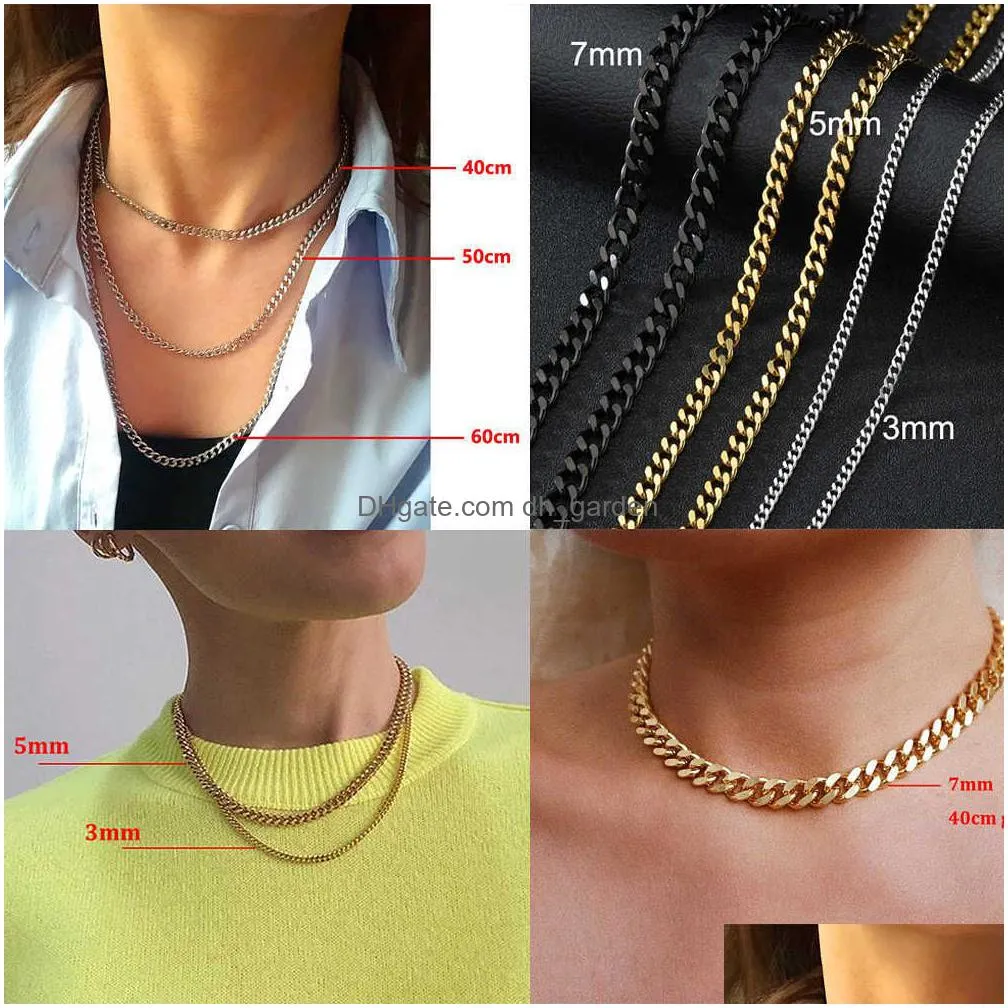 3mm/5mm/7mm hip hop curb cuban link chain choker necklace for women men punk stainless steel chains punk jewelry