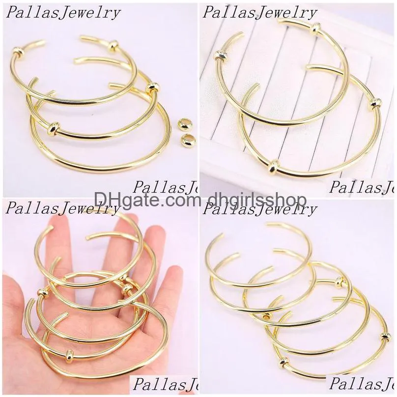 fashion 10pcs adjustable gold color open cuff men women bracelets trendy metal copper simple bangle