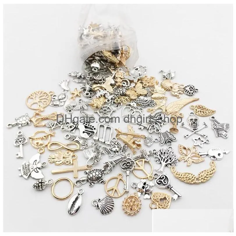 150pcs vintage jewelry accessory charms mix kc gold and tibetan silver owl cross earring findings bracelet accessories for sale